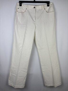 12 St John Sport White Straight Leg Jeans Pleated Soft Cotton Blend Dress Denim